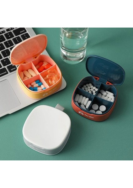 Masa Küçük Hap Kutusu Üst Düzey Ilaç Hap Kutusu Hap Kapsül Saklama Kutusu Dört Bölmeli [pembe ve Sarı] 1 Paket + Ilaç Kesici [gıda Sınıfı Pp5] Yüksek Değerli Taşınabilir Model (Yurt Dışından)