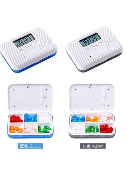 Mini Seyahat Taşınabilir Zamanlı Hatırlatma Hap Kutusu Dört Bölmeli/altı Bölmeli Hap Kutusu Elektronik Hap Kutusu Altı Bölmeli Mavi Elektronik Model (Yurt Dışından)