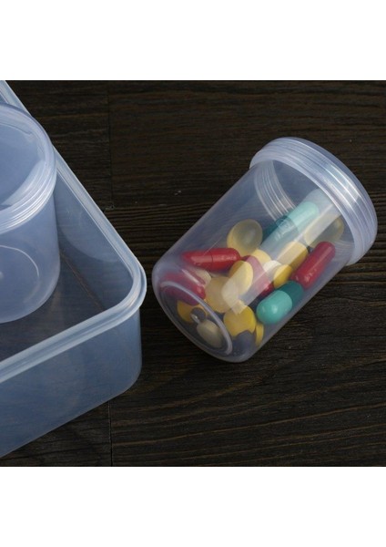Ilaç Kutusu Taşınabilir 6 Bölmeli Mühürlü Protein Tozu Son Derece Şeffaf Bileşen Ambalaj Kutusu Balık Yemi Yuvarlak Varil Küçük Boş Şişe 4 Varil Kutusu (Şeffaf Beyaz) (Yurt Dışından)