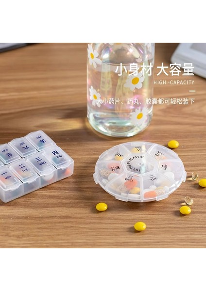 Taşınabilir Küçük Mini Hap Dağıtım Kutusu Taşınabilir Küçük Hap Kutusu 7 Günlük Dağıtım Küçük Kutu Hap Kutusu Küçük Kutu [2 Parçalı Set] Yuvarlak Hap Kutusu + Hap Kesici (Yurt Dışından)