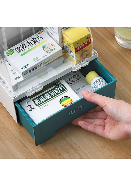 Kutu Saklama Kutusu, Ev Tipi Çok Fonksiyonlu Ev Versiyonu, Büyük Kapasiteli Ilaç Dağıtım Kutusu, Taşınabilir Çok Fonksiyonlu Ambulans Modeli [gri] + Sevimli Tavşan Çıkartmaları (Yurt Dışından)