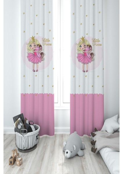 Bebek ve Çocuk Odası Little Princess Desenli 2 Kanat Fon Perde