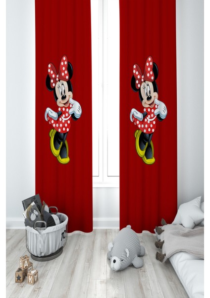 Bebek ve Çocuk Odası Mickey Mause Desenli 2 Kanat Fon Perde
