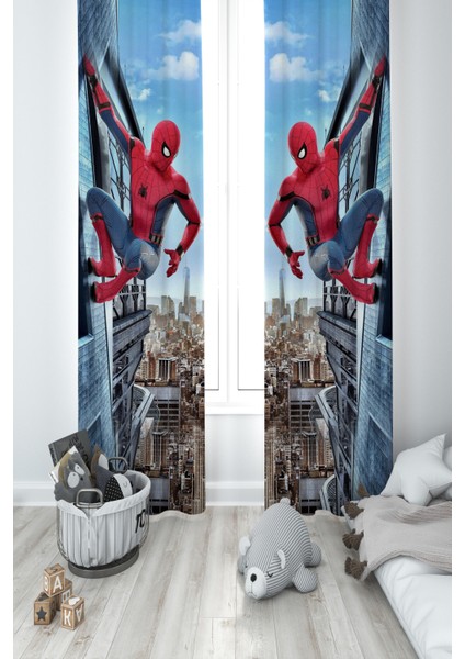 Bebek ve Çocuk Odası Spider-Man Desenli 2 Kanat Fon Perde
