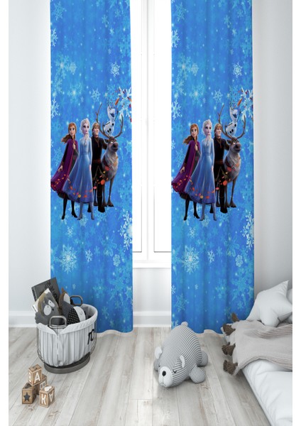 Bebek ve Çocuk Odası Karlar Ülkesi Desenli 2 Kanat Fon Perde