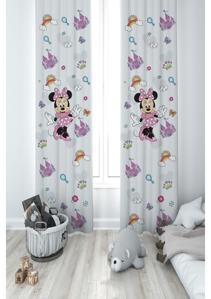 Bebek ve Çocuk Odası Minnie Mause Küçük Figür Desenli 2 Kanat Fon Perde