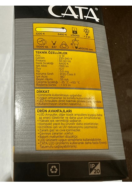 CT-4278 12W 6400K (Beyaz Işık) Dimlenebilir E27 Duylu LED Ampul