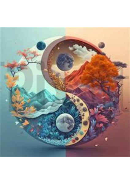 Mavi ve Kırmızı Yin Yang Elmas Mozaik Tablo Diamond Türkiye 50*50