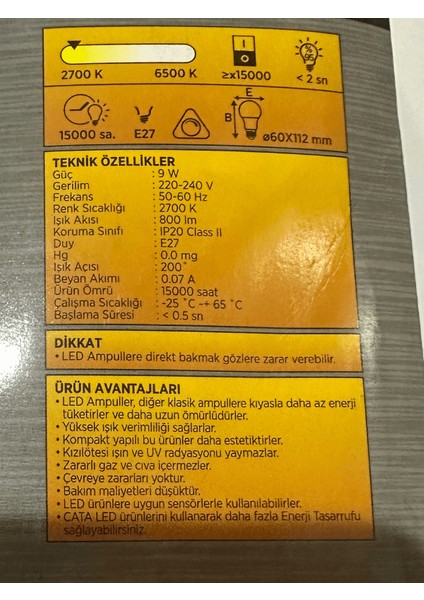 CT-4058 9W 2700K (Sarı) Rgb Kumandalı LED Ampul E27 Duylu (8 Adet)