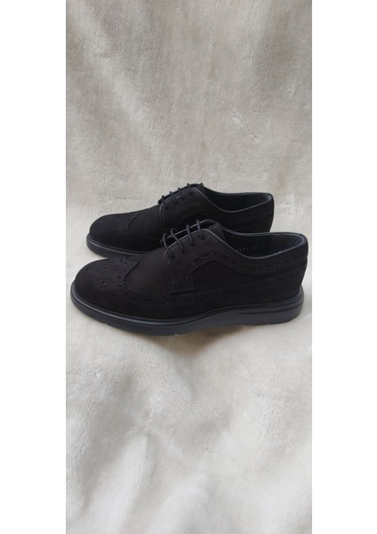- Gerçek Nubuk Deri Lazer Kesim Erkek Casual Ayakkabı - Siyah - 43 - ST02732-13956
