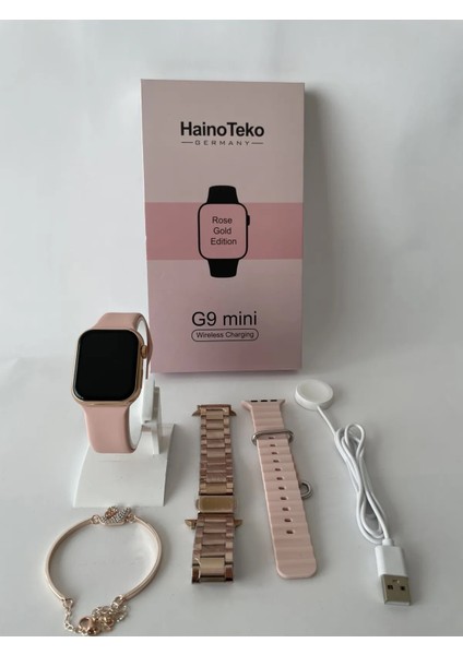 Tunali Mobile Kadınlar Için G9 Mini 41 mm Rose Kasa Konuşma Özellikli 3 Kordon + Bileklik