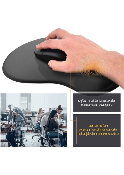 Mouse Pad Fare Altlığı Kaydırmaz Orta Boy Siyah Oyuncu Ev Ofis Kaymaz Oval Mouseped