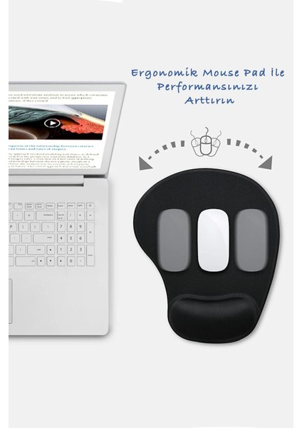 Bilek Destekli Mouse Pad Fare Altlığı Orta Boy Bilgisayar Siyah Oyuncu Ergonomik Oval Mouse Pad