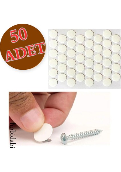 Yapışkanlı Vida Tapası Parlak Beyaz Vida Kapatıcı Kapağı 50 Adet