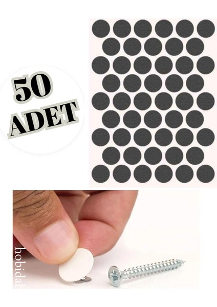 Yapışkanlı Vida Tapası Mat Antrasit Vida Kapatıcı Kapağı 50 Adet