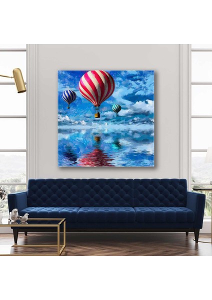 Uçan Balonlar Kapadokya Art Manzara Doğa Gökyüzü Dekratif Kare Kanvas Tablo