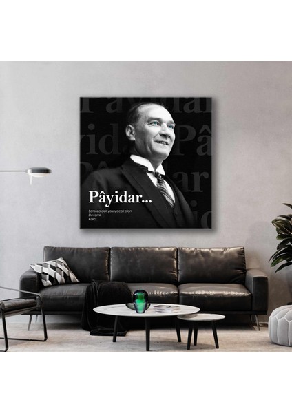 Gazi Mustafa Kemal Atatürk Payidar Kelime Anlamı Tipografik Kare Kanvas Tablo