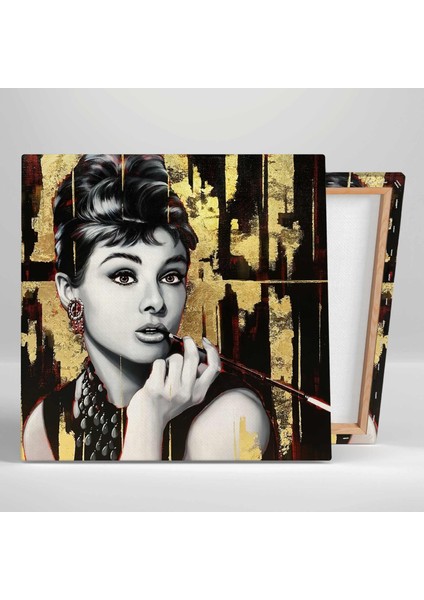 Gold Detaylı Audrey Hepburn Efsane Oyuncu Kare Kanvas Tablo