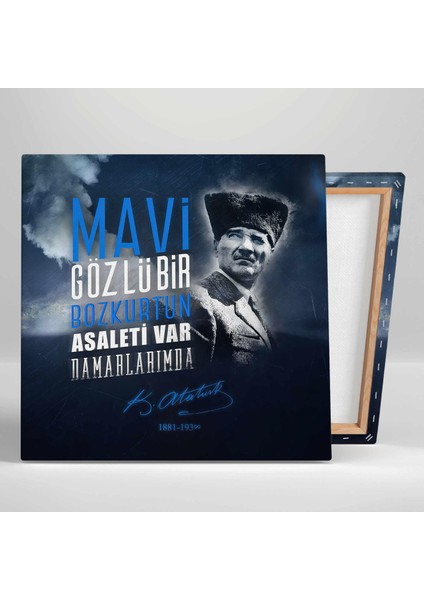 Mustafa Kemal Atatürk Mavi Gözlü Bozkurtun Asaleti Kare Kanvas Tablo
