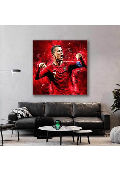 Cristiano Ronaldo Portekiz Cr7 Futbol Hırs Kare Kanvas Tablo