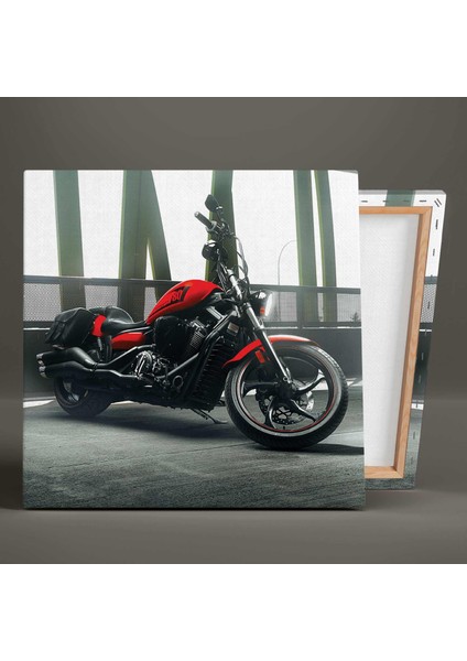 Kırmızı Motorsiklet Chopper Motorcycle Kare Kanvas Tablo