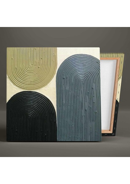 Siyah Mavi ve Yeşil Boya Izleri Plaster Art Görünümlü Ikili Kombin 2li Kanvas Tablo
