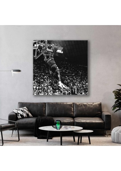 Michael Jordan Efsane Smaç Chicago Bulls Basketbol Siyah Beyaz Kare Kanvas Tablo