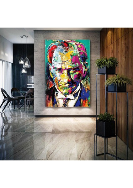 Karizmatik Mustafa Kemal Atatürk Portresi Dikey Kanvas Tablo