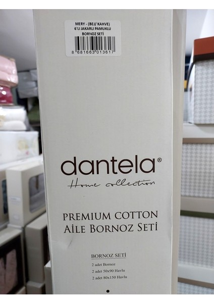 Premium Cotton Jakarlı Aile Bornoz Seti-Mery Bej Kahve