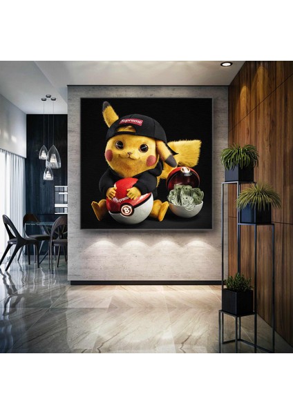 Pokemon Lüks Poketopu Pikaçu Yıldırım Çizgi Film Karakteri Kare Kanvas Tablo