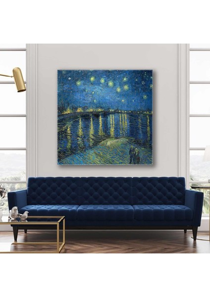 Van Gogh Yıldızlı Gece Yıldızların Yansıması Doğa Manzara Kare Kanvas Tablo