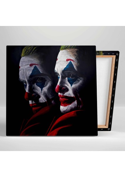 Kırmızı Ceketli Yeşil Saçlı Joker ve Yansıması Ilüstrasyon Gotham City Kare Kanvas Tablo