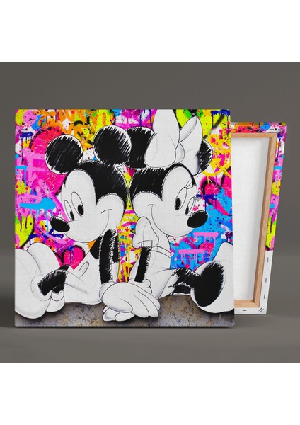 Minnie And Mickey Heart Miki ve Mini Fare Love Kalp Dekor Kare Kanvas Tablo