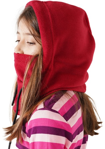 Kız Çocuk Bordo Polar Termal Balaklava Şapka Atkı Bere Boyunluk Sıcak Tutan Kar Maskesi