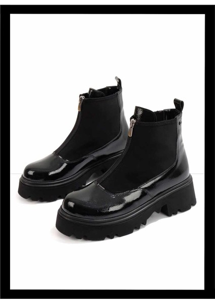 Siyah Kırışık Rugan Kadın Bot & Bootie K02997000308