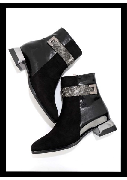 Siyah Siyah Rugan Kadın Bot & Bootie K02874041202