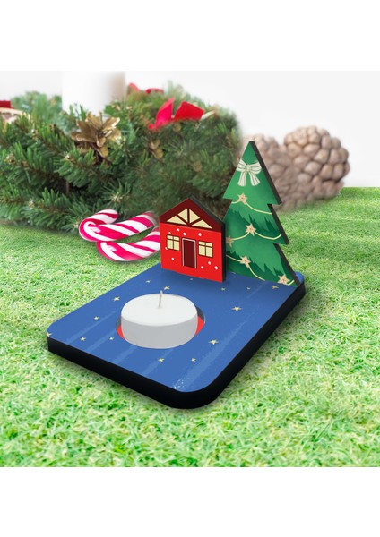 Yılbaşı Sweet Home Ahşap Mumluk