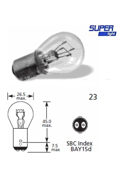 Super Light BAY15D Halojen Fren Park Ampulü Çift Duy WY21/12V/21-5W