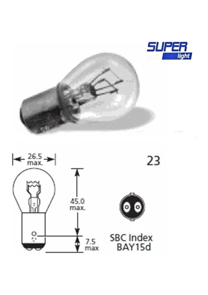 Oto Aksesuarcım Super Light BAY15D Halojen Fren Park Ampulü Çift Duy WY21/12V/21-5W