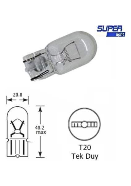 Oto Aksesuarcım Super Light T20 Dipsiz Halojen Park Ampulü Tek Duy 2'li