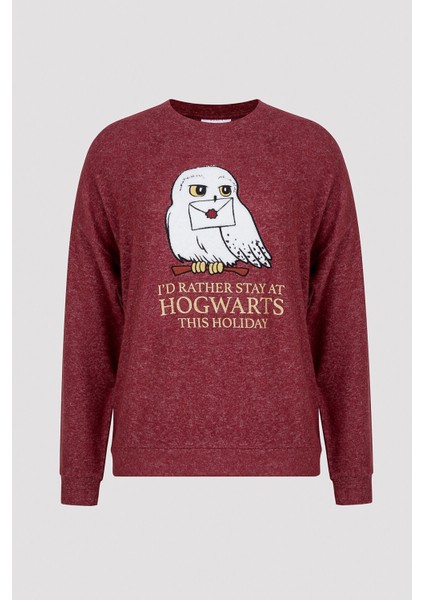 Hogwarts Soft Sweatshirt Bordo Pijama Üstü - Harry Potter Koleksiyonu