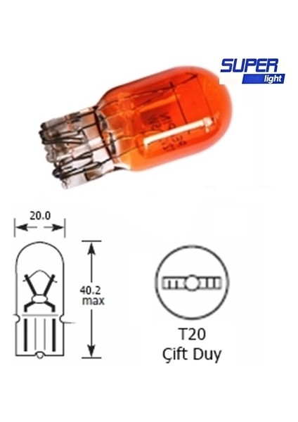 Super Light T20 Dipsiz Turuncu Park Ampulü Çift Duy 2'li