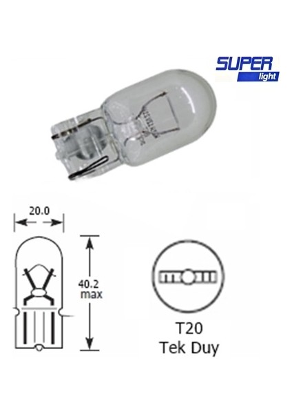 Super Light T20 Dipsiz Turuncu Park Ampulü Çift Duy WY21 12V 21W 1 Adet