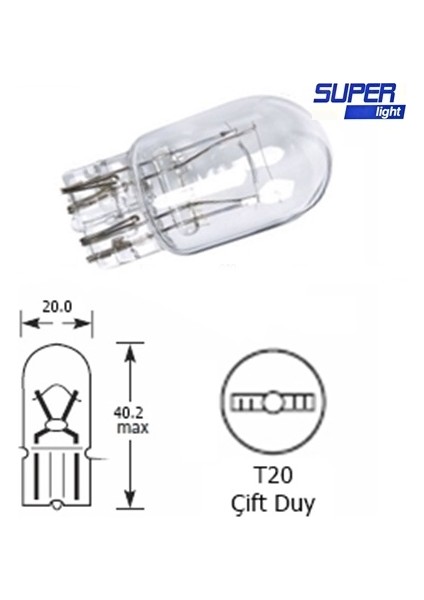 Super Light T20 Dipsiz Halojen Park Ampulü Çift Duy 1 Adet