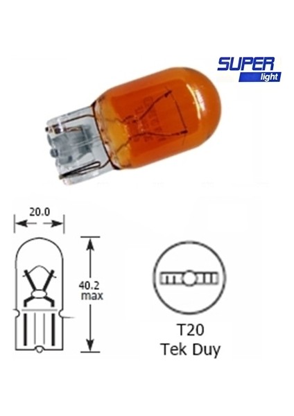 Super Light T20 Dipsiz Turuncu Park Ampulü Tek Duy 1 Adet