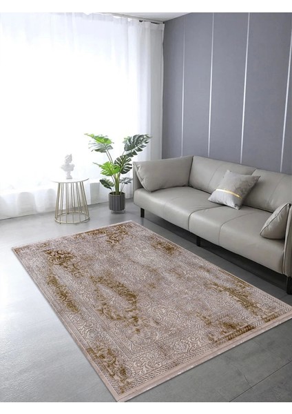 Emirgan T014A Gri Yeşil Ince Klasik Akrilik Salon Halısı