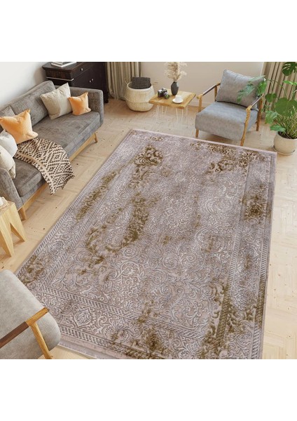 Emirgan T014A Gri Yeşil Ince Klasik Akrilik Salon Halısı modelleri