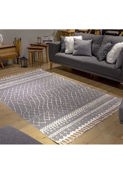 Rodos 4908A Gri Beyaz Geometrik Desen Iskandinav Tarzı Halı