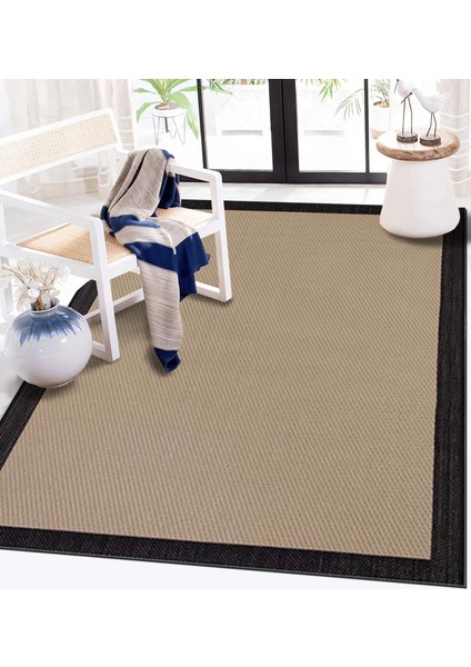 Halıca S-9716 Jüt Sisal Bej Siyah Dekoratif Halı