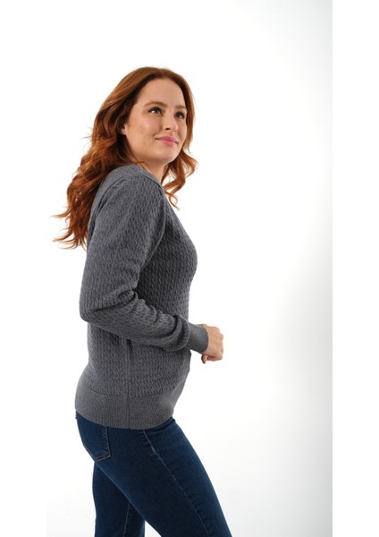 Kadın Ink %100 Organik Pamuk V Yaka Saç Örgülü Triko Kazak Örme Bluz TRIST-6155 fiyatları